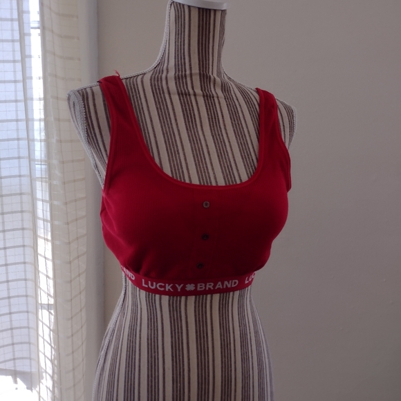 Lucky Brand Red Waffle Knit Wire Free Logo Bra Size L - Picture 2 of 11